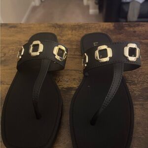 Larroude Black Sandals with Gold Accents